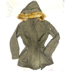 S13 New York Ladies Sherpa Jacket Olive Green Hooded Coat Size S